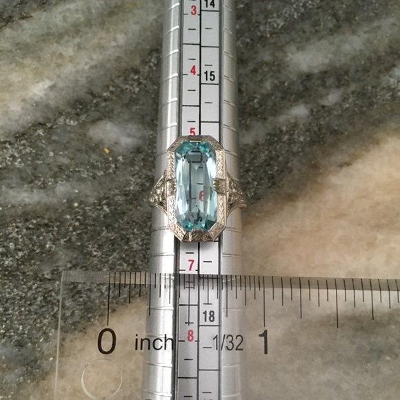 Intricate Art Deco Sterling Silver Blue Topaz Ring - Picture 13 of 15